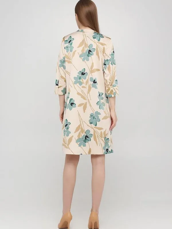 Rochie de vară Midi H&M L | Bej, Mânecă lungă, Floral & Tropical, Poliester - Image 3