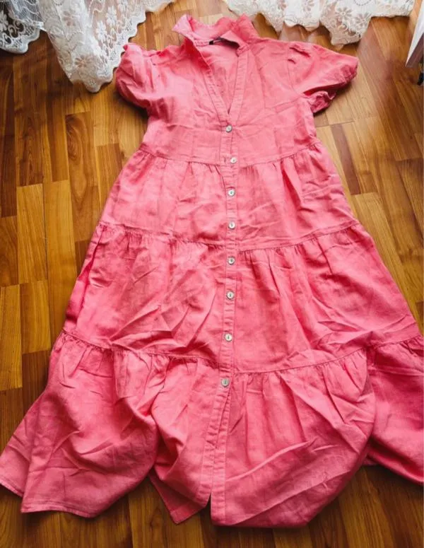 Rochie de vară Maxi Zara M | Roz, Mânecă scurtă, Bumbac - Image 4