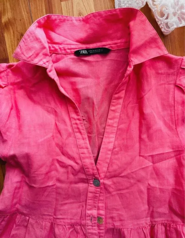 Rochie de vară Maxi Zara M | Roz, Mânecă scurtă, Bumbac - Image 2