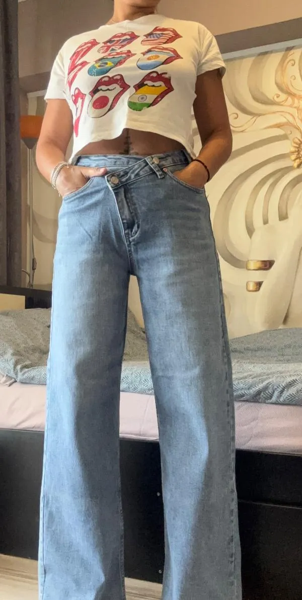 Blugi Loose fit Hello Miss S | Albastru, Lungi, Talie înaltă, Clasici Simpli - Image 2