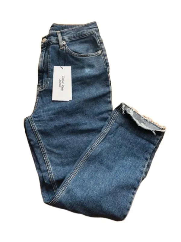 Blugi Mom fit Calvin Klein M | Albastru, Lungi, Talie înaltă, Clasici   Simpli