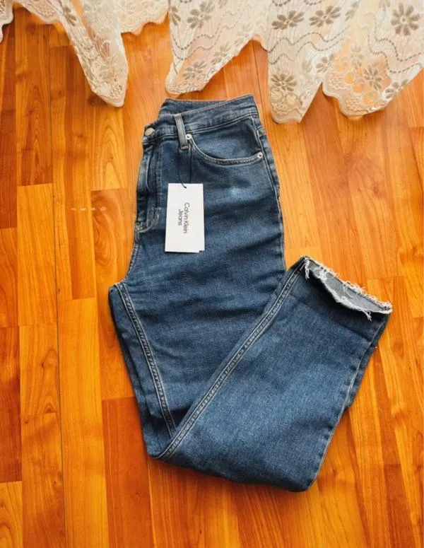 Blugi Mom fit Calvin Klein M | Albastru, Lungi, Talie înaltă, Clasici Simpli - Image 5
