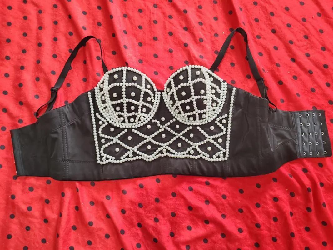 Top tip corset Cropped (Scurt) XS | Negru, Regular Standard fit, Pietre decorative, Poliester - Image 5