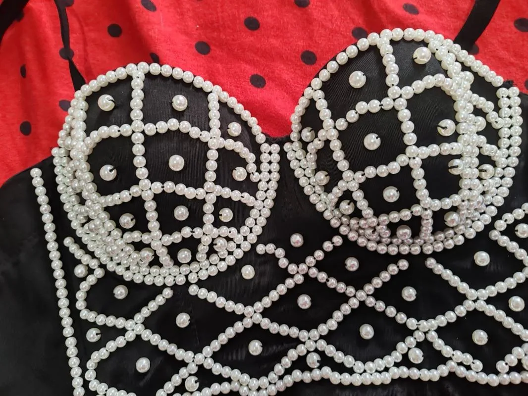 Top tip corset Cropped (Scurt) XS | Negru, Regular Standard fit, Pietre decorative, Poliester - Image 3