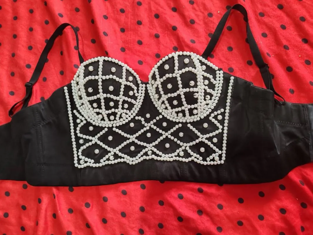 Top tip corset Cropped (Scurt) XS | Negru, Regular Standard fit, Pietre decorative, Poliester - Image 2