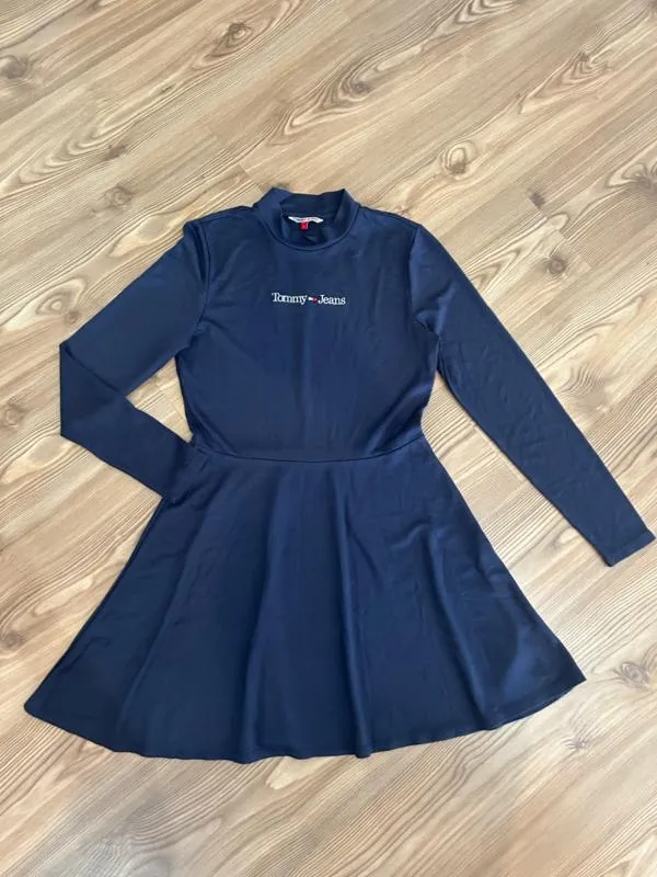 Rochie casual Midi Tommy Hilfiger L | Bleumarin, Mânecă lungă, Logo, Bumbac - Image 6