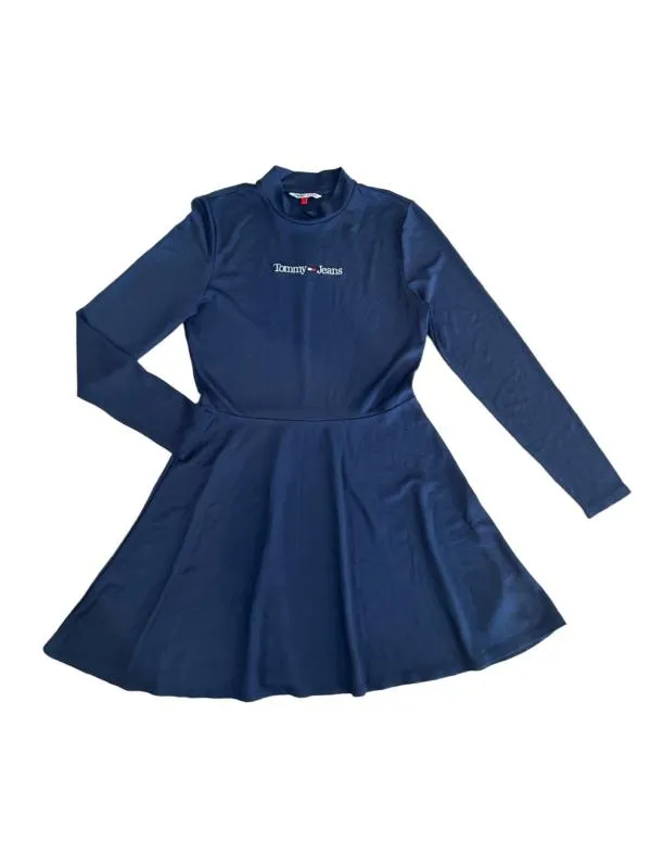 Rochie casual Midi Tommy Hilfiger L | Bleumarin, Mânecă lungă, Logo, Bumbac