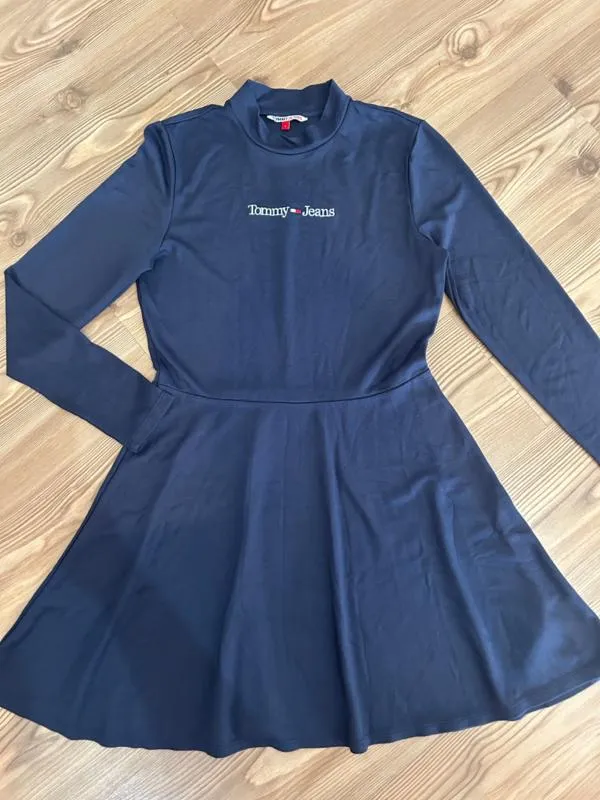 Rochie casual Midi Tommy Hilfiger L | Bleumarin, Mânecă lungă, Logo, Bumbac - Image 2