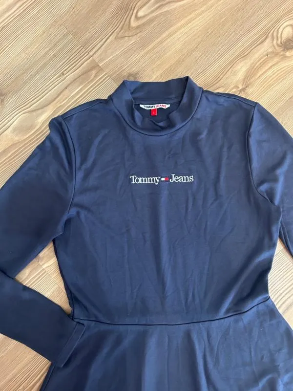 Rochie casual Midi Tommy Hilfiger L | Bleumarin, Mânecă lungă, Logo, Bumbac - Image 3