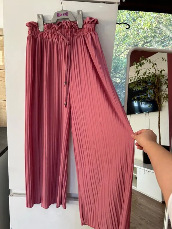 Pantaloni Wide Leg fit S-M | Roz, Lungi, Talie înaltă, Clasici Casual, Poliester - Image 2