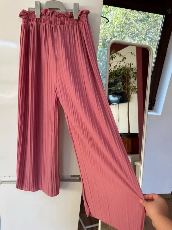 Pantaloni Wide Leg fit S-M | Roz, Lungi, Talie înaltă, Clasici Casual, Poliester - Image 3
