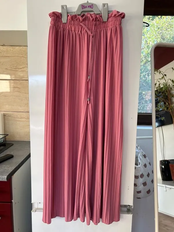 Pantaloni Wide Leg fit S-M | Roz, Lungi, Talie înaltă, Clasici Casual, Poliester - Image 5