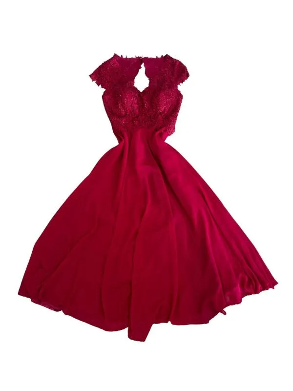 Rochie de ocazie Maxi M | Roșu, Fără mâneci, Pietre decorative, Poliester