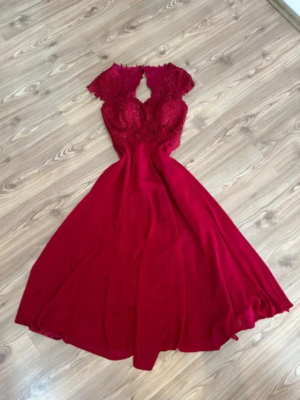 Rochie de ocazie Maxi M | Roșu, Fără mâneci, Pietre decorative, Poliester - Image 7