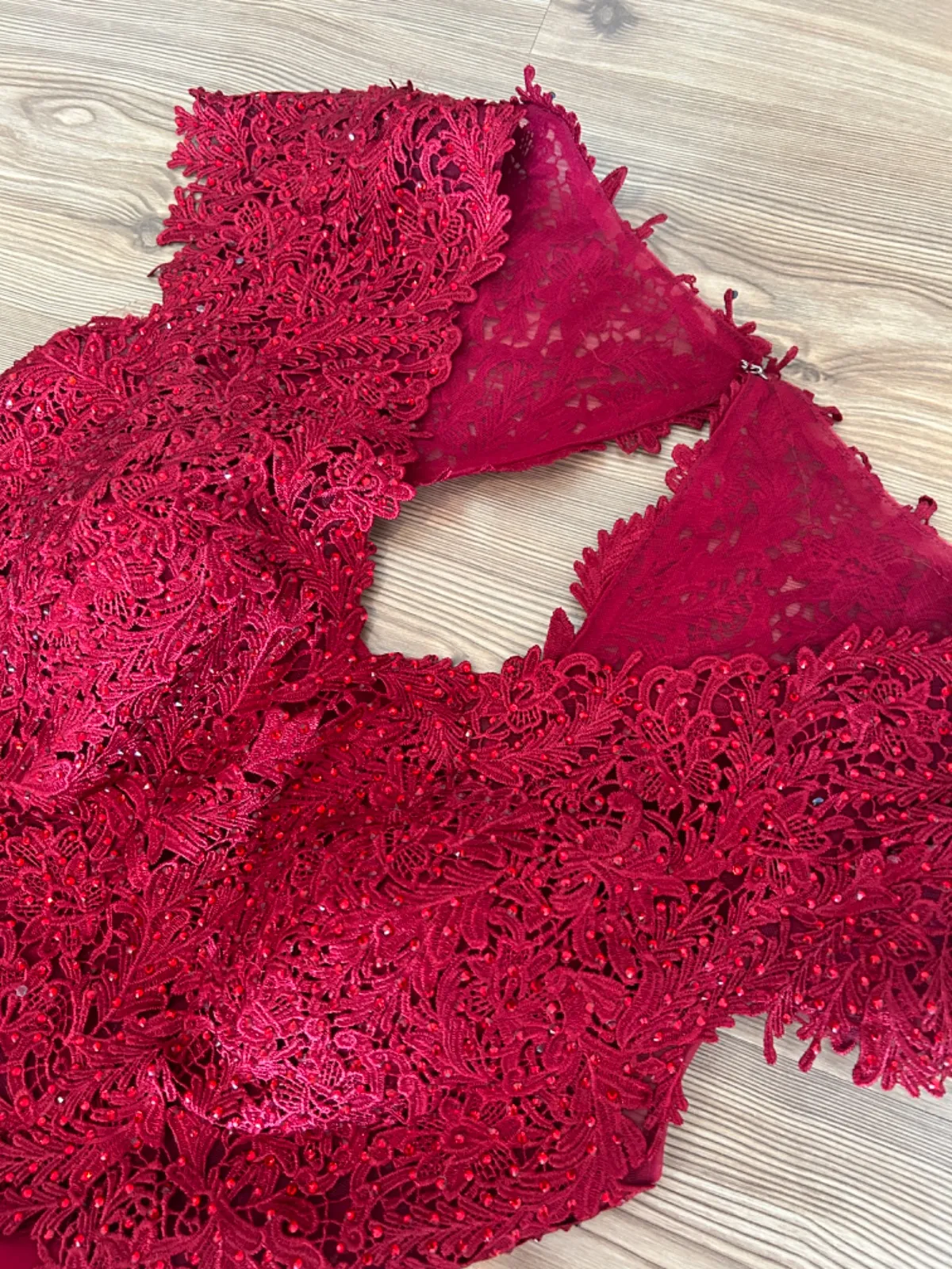 Rochie de ocazie Maxi M | Roșu, Fără mâneci, Pietre decorative, Poliester - Image 4