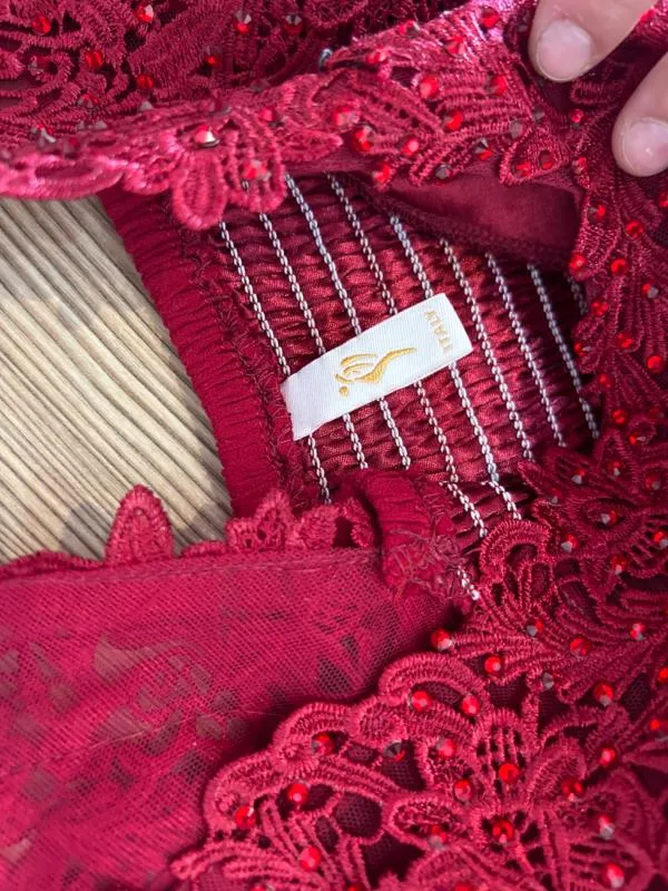 Rochie de ocazie Maxi M | Roșu, Fără mâneci, Pietre decorative, Poliester - Image 6