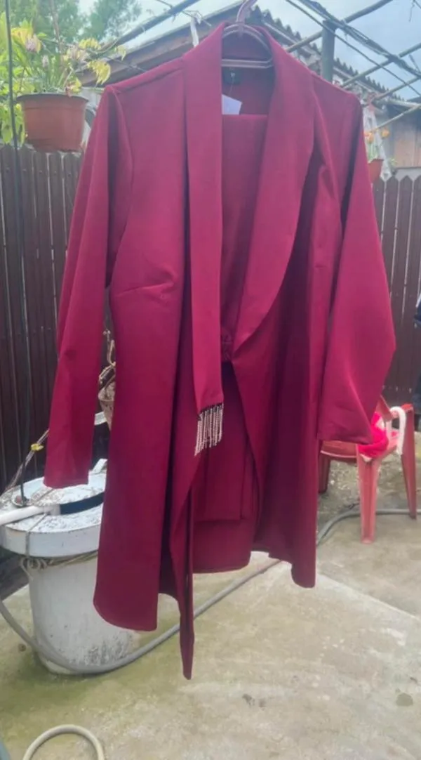 Costum cu sacou și pantaloni M | Burgundy - Image 2