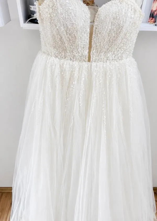 Rochie de ocazie Maxi M | Alb, Fără mâneci, Pietre decorative, Poliester - Image 12