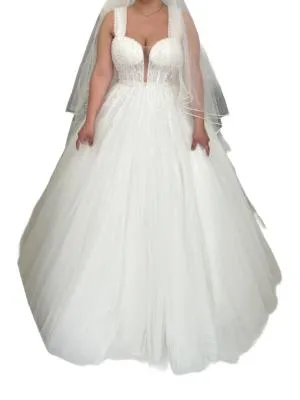 Rochie de ocazie Maxi M | Alb, Fără mâneci, Pietre decorative, Poliester
