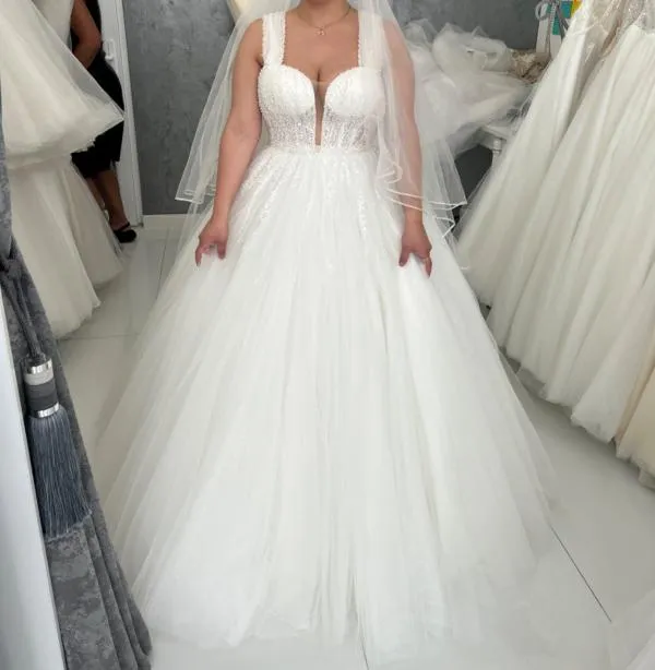 Rochie de ocazie Maxi M | Alb, Fără mâneci, Pietre decorative, Poliester - Image 9