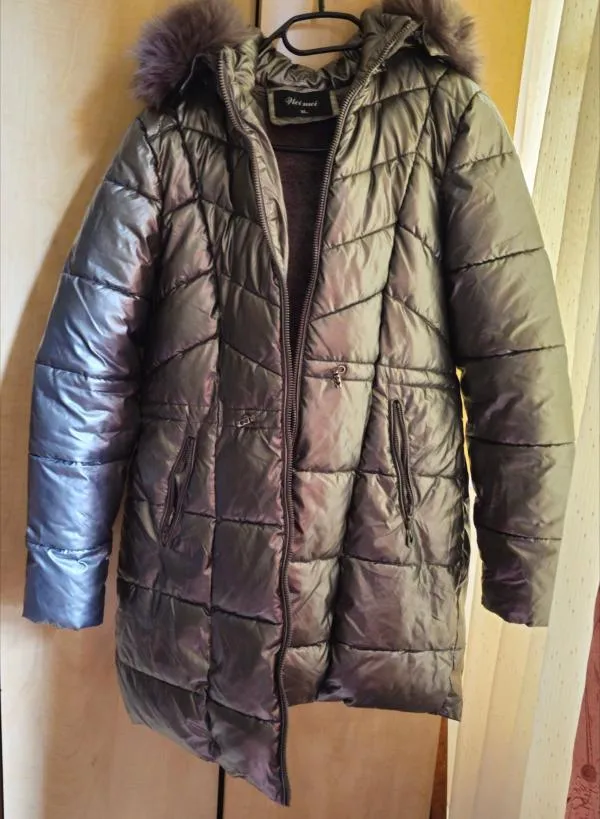 Geacă de iarnă Mei Mei XL | Argintiu, Cu glugă detașabilă, Blană artificială - Image 7