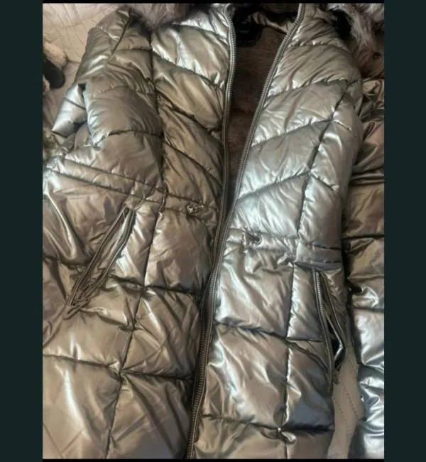 Geacă de iarnă Mei Mei XL | Argintiu, Cu glugă detașabilă, Blană artificială - Image 3