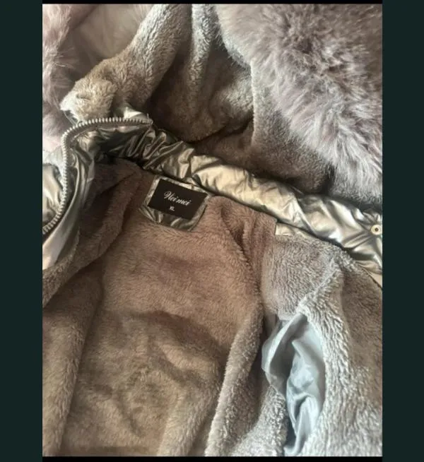Geacă de iarnă Mei Mei XL | Argintiu, Cu glugă detașabilă, Blană artificială - Image 5