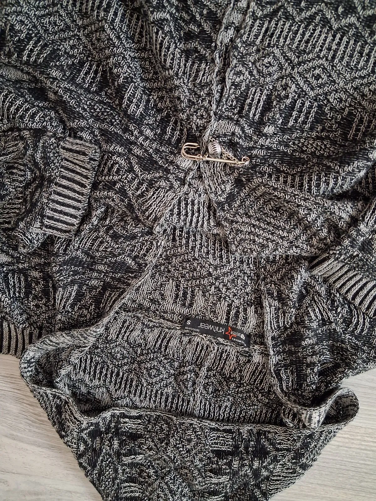 Cardigan Oversize fit XL | Negru, Lung, Abstract & Color Block, Acrilic - Image 3