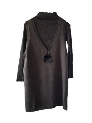 Set bluză cu vestă tip sarafan XL | Maro, Lung, Mulat Cambrat fit, Monocrom
