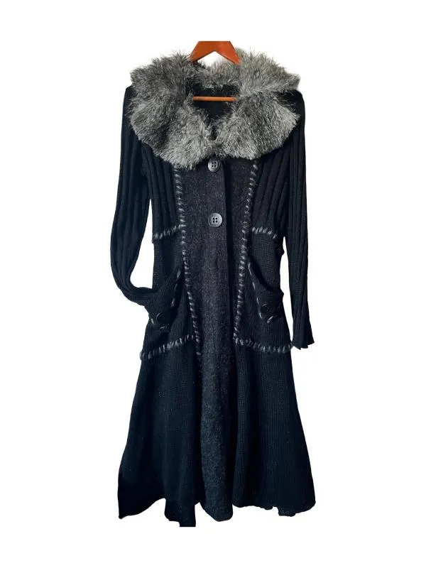 Cardigan Effect Collection S-M | Negru, Lung, Regular Standard fit, Monocrom, Lână