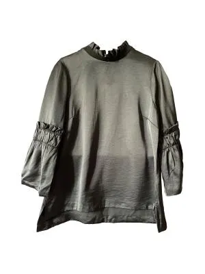 Bluză Ted Baker EU 40 | Khaki, Normal, Mânecă lungă, Relaxed Lejer fit, Monocrom, Pliuri, Vâscoză