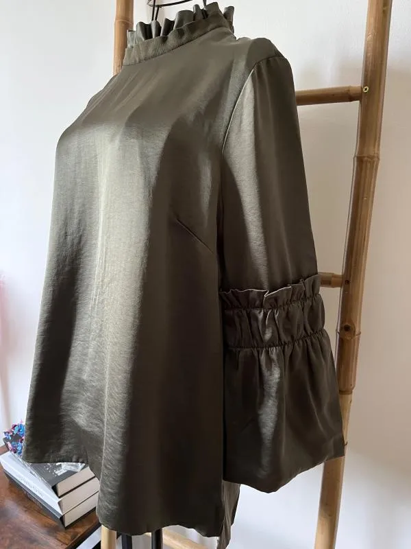 Bluză Ted Baker EU 40 | Khaki, Normal, Mânecă lungă, Relaxed Lejer fit, Monocrom, Pliuri, Vâscoză - Image 10