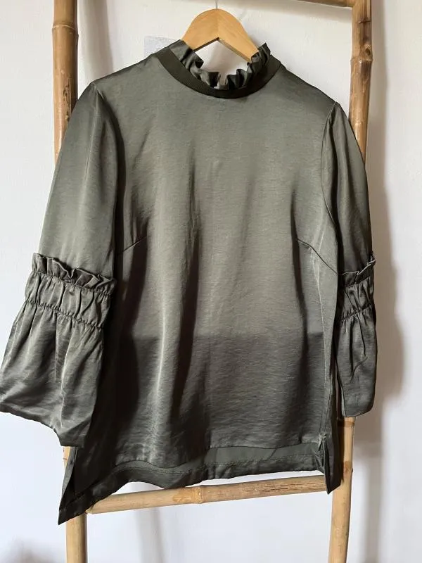Bluză Ted Baker EU 40 | Khaki, Normal, Mânecă lungă, Relaxed Lejer fit, Monocrom, Pliuri, Vâscoză - Image 11
