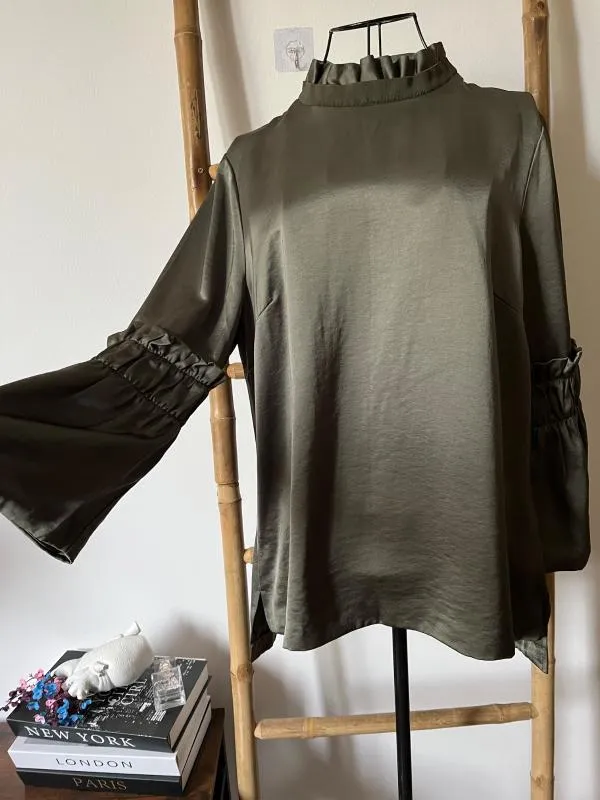 Bluză Ted Baker EU 40 | Khaki, Normal, Mânecă lungă, Relaxed Lejer fit, Monocrom, Pliuri, Vâscoză - Image 2