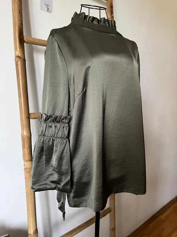 Bluză Ted Baker EU 40 | Khaki, Normal, Mânecă lungă, Relaxed Lejer fit, Monocrom, Pliuri, Vâscoză - Image 3