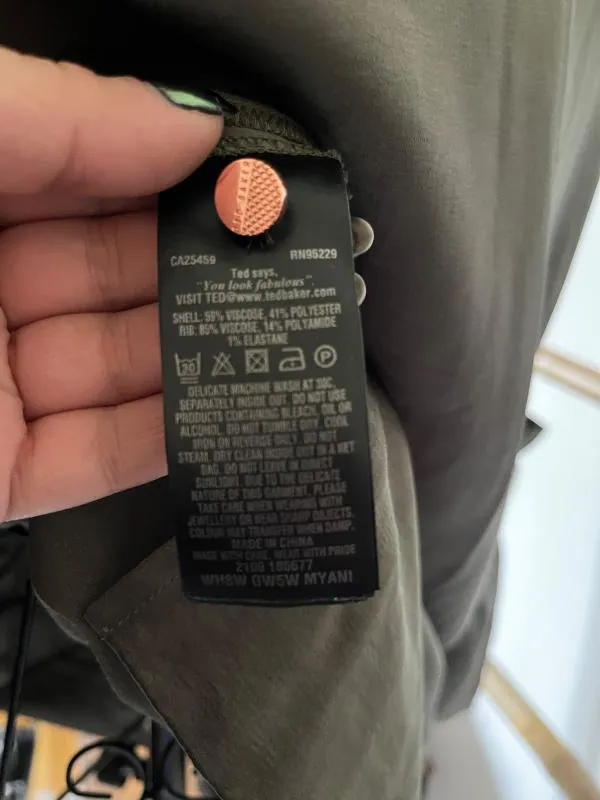 Bluză Ted Baker EU 40 | Khaki, Normal, Mânecă lungă, Relaxed Lejer fit, Monocrom, Pliuri, Vâscoză - Image 6