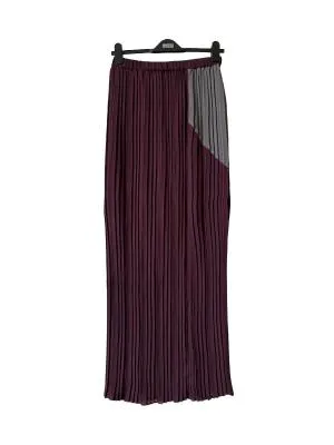 Fustă Maxi Stefanel S | Burgundy, Talie medie, Plisată fit, Abstract & Color Block, Pliuri, Mătase