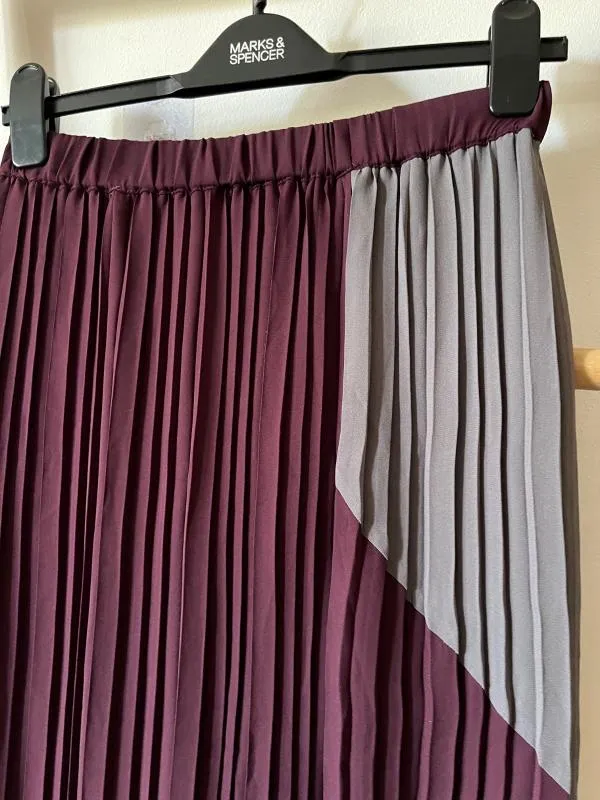 Fustă Maxi Stefanel S | Burgundy, Talie medie, Plisată fit, Abstract & Color Block, Pliuri, Mătase - Image 3