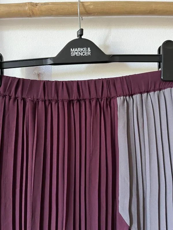 Fustă Maxi Stefanel S | Burgundy, Talie medie, Plisată fit, Abstract & Color Block, Pliuri, Mătase - Image 5
