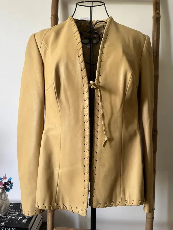 Blazer Escada EU 38 | Caramel, Fără glugă, Monocrom, Piele naturală - Image 11