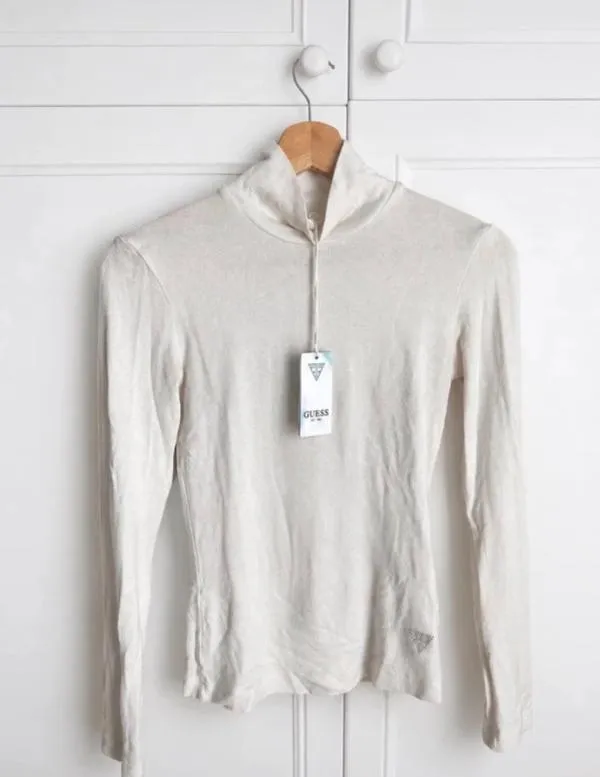 Pulover cu guler înalt Guess S | Alb, Normal, Mulat Cambrat fit, Vâscoză - Image 5