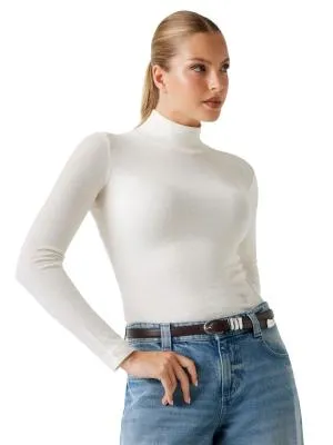 Pulover cu guler înalt Guess S | Alb, Normal, Mulat Cambrat fit, Vâscoză