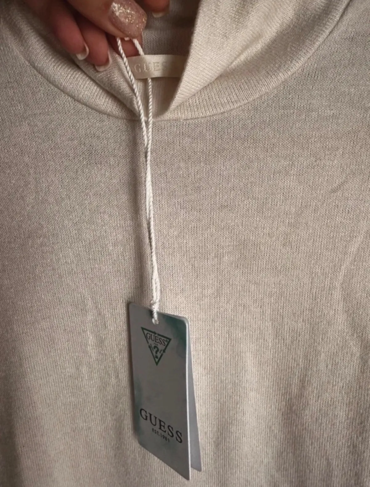 Pulover cu guler înalt Guess S | Alb, Normal, Mulat Cambrat fit, Vâscoză - Image 7