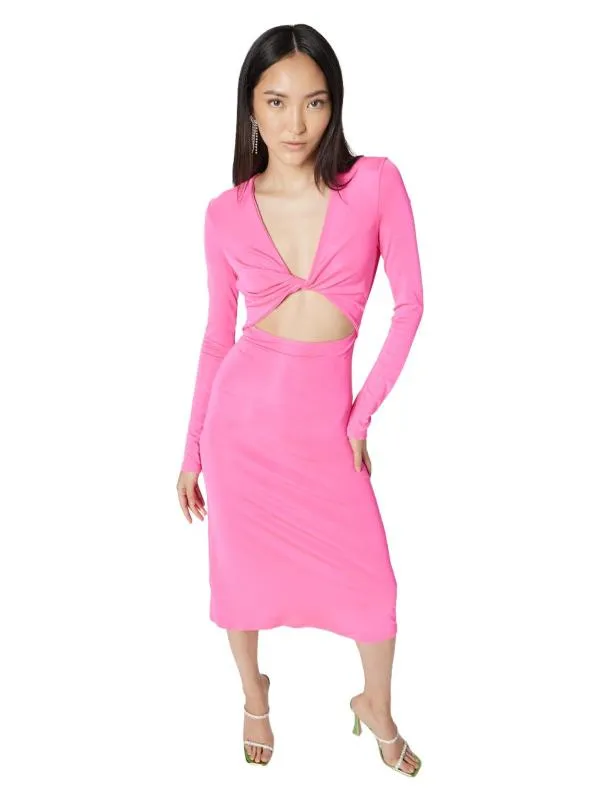 Rochie mulată Midi Katy Perry x ABOUT YOU M | Roz, Mânecă lungă, Cu decupaje, Poliester