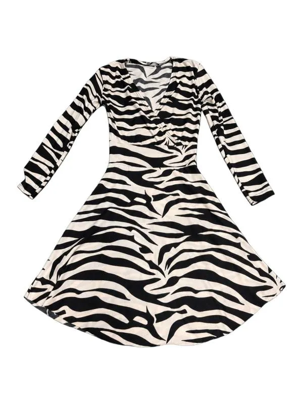 Rochie casual Mini Caliente S | Alb, Mânecă lungă, Animal print, Poliester