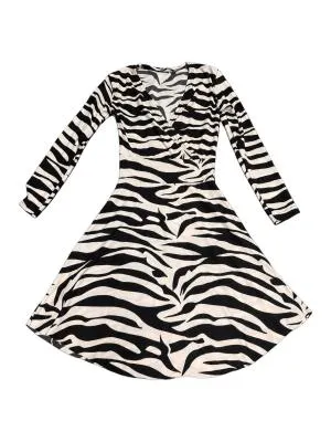Rochie casual Mini Caliente S | Alb, Mânecă lungă, Animal print, Poliester