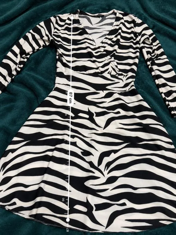 Rochie casual Mini Caliente S | Alb, Mânecă lungă, Animal print, Poliester - Image 4
