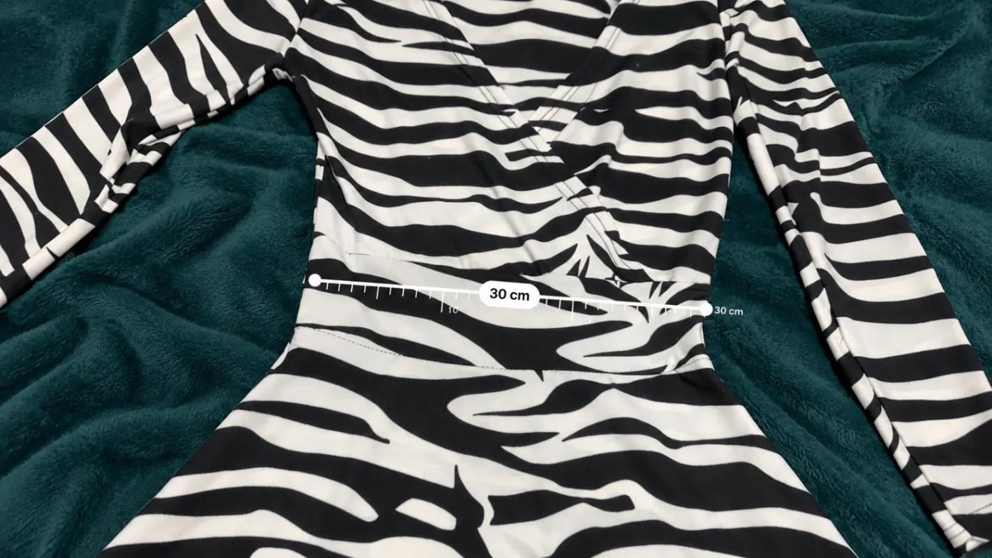 Rochie casual Mini Caliente S | Alb, Mânecă lungă, Animal print, Poliester - Image 6