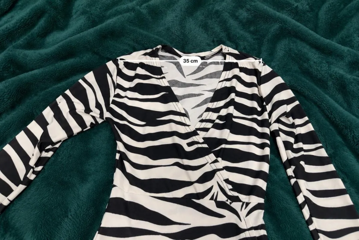 Rochie casual Mini Caliente S | Alb, Mânecă lungă, Animal print, Poliester - Image 5