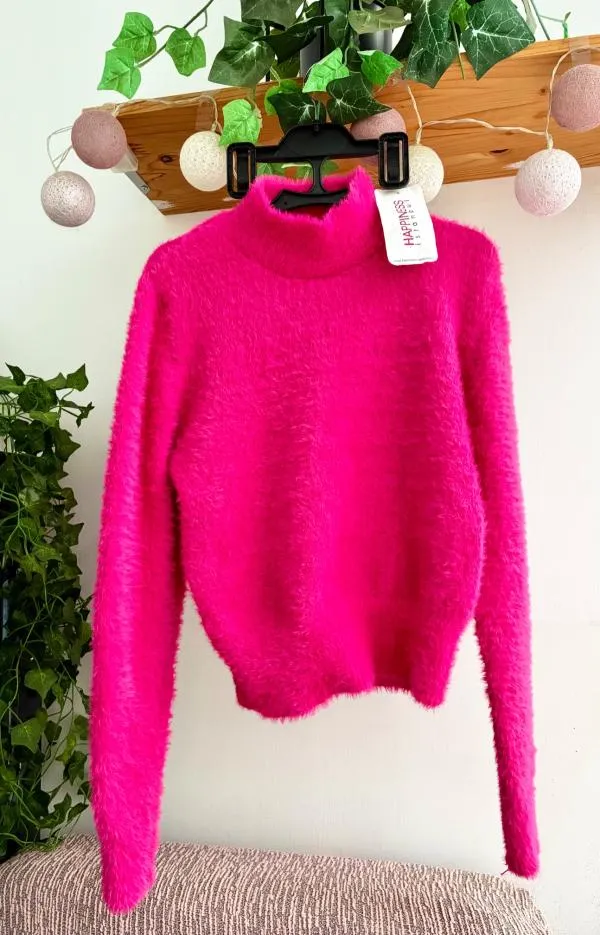 Pulover cu guler înalt S | Fuchsia, Normal, Regular Standard fit, Monocrom, Poliester - Image 7